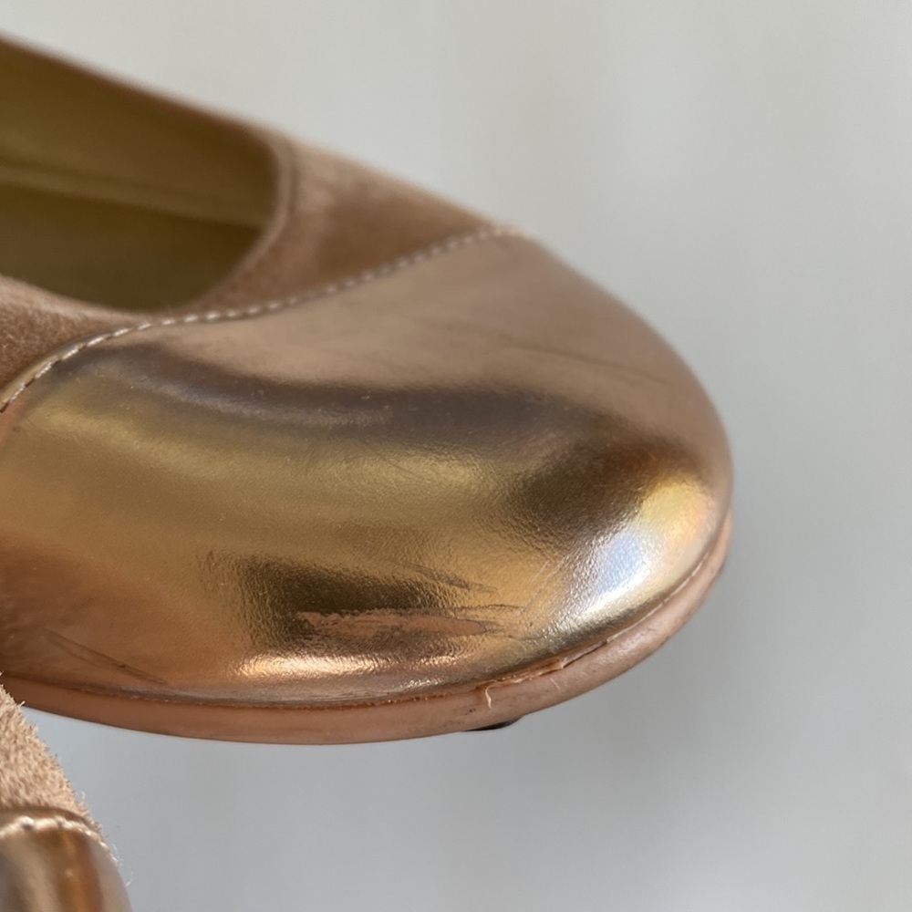Jimmy Choo ballet flats women’s 37.5 pink/tan suede rose gold toe EUC - Picture 4 of 9